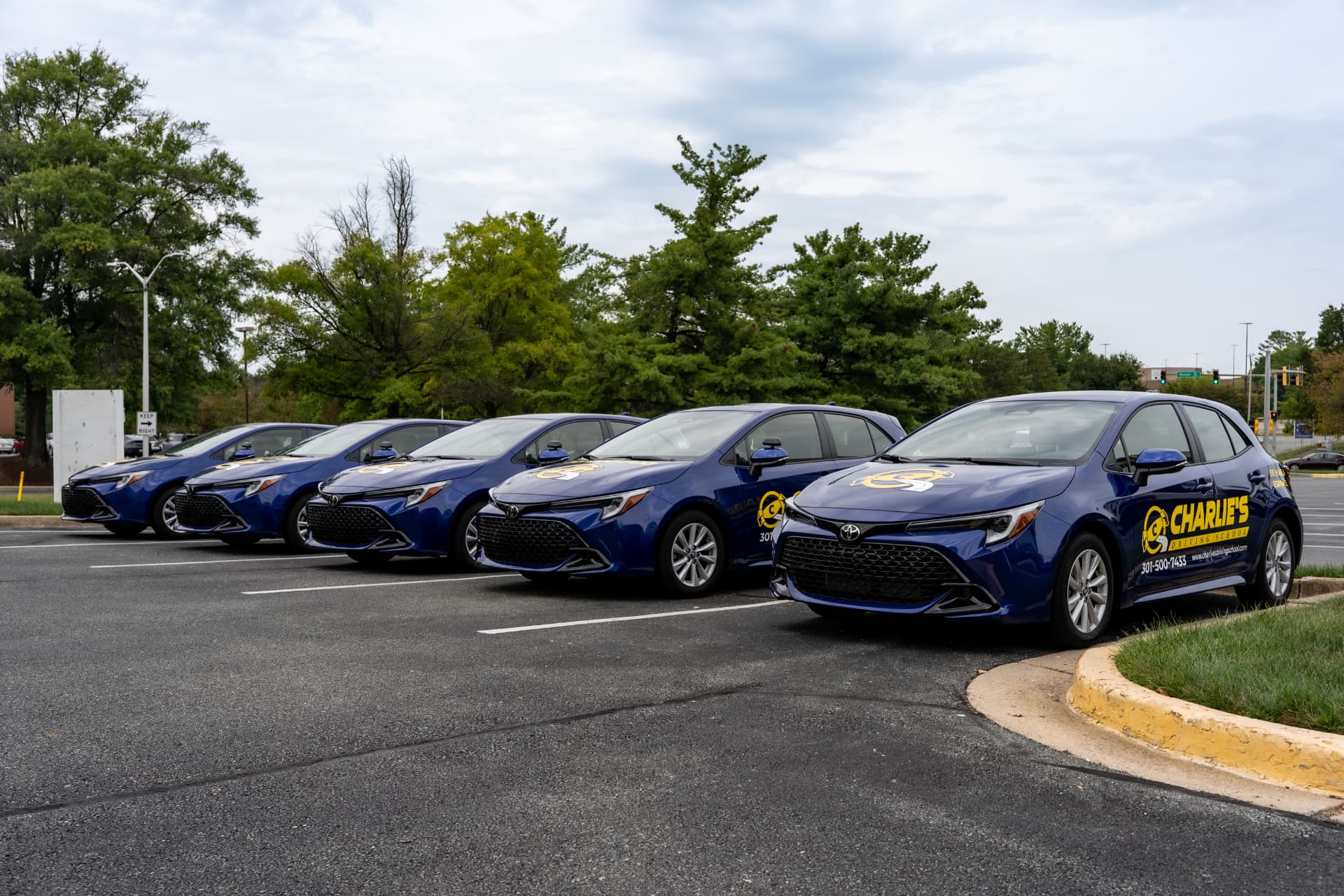 Charlie's Driving School training cars parked at our Maryland location